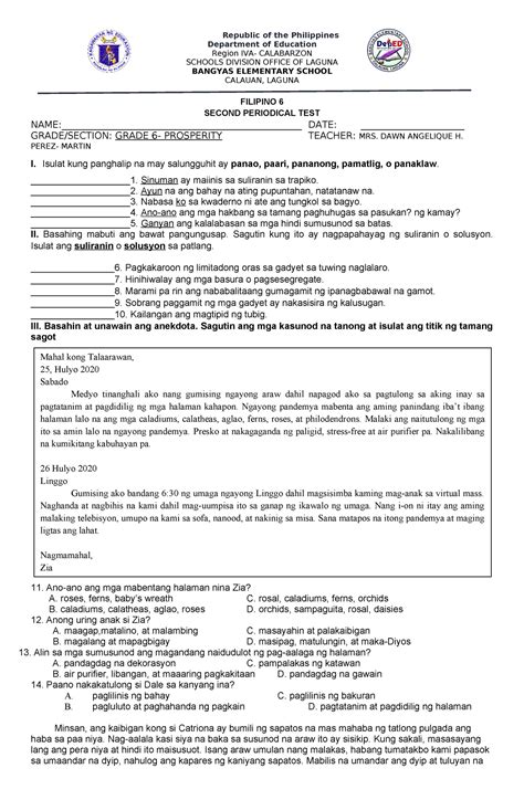 Examination in Tagalog.